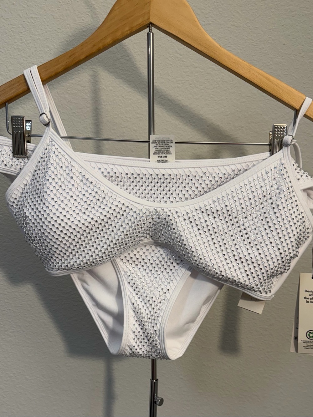 No Boundaries White Rhinestone Mesh Bikini Set